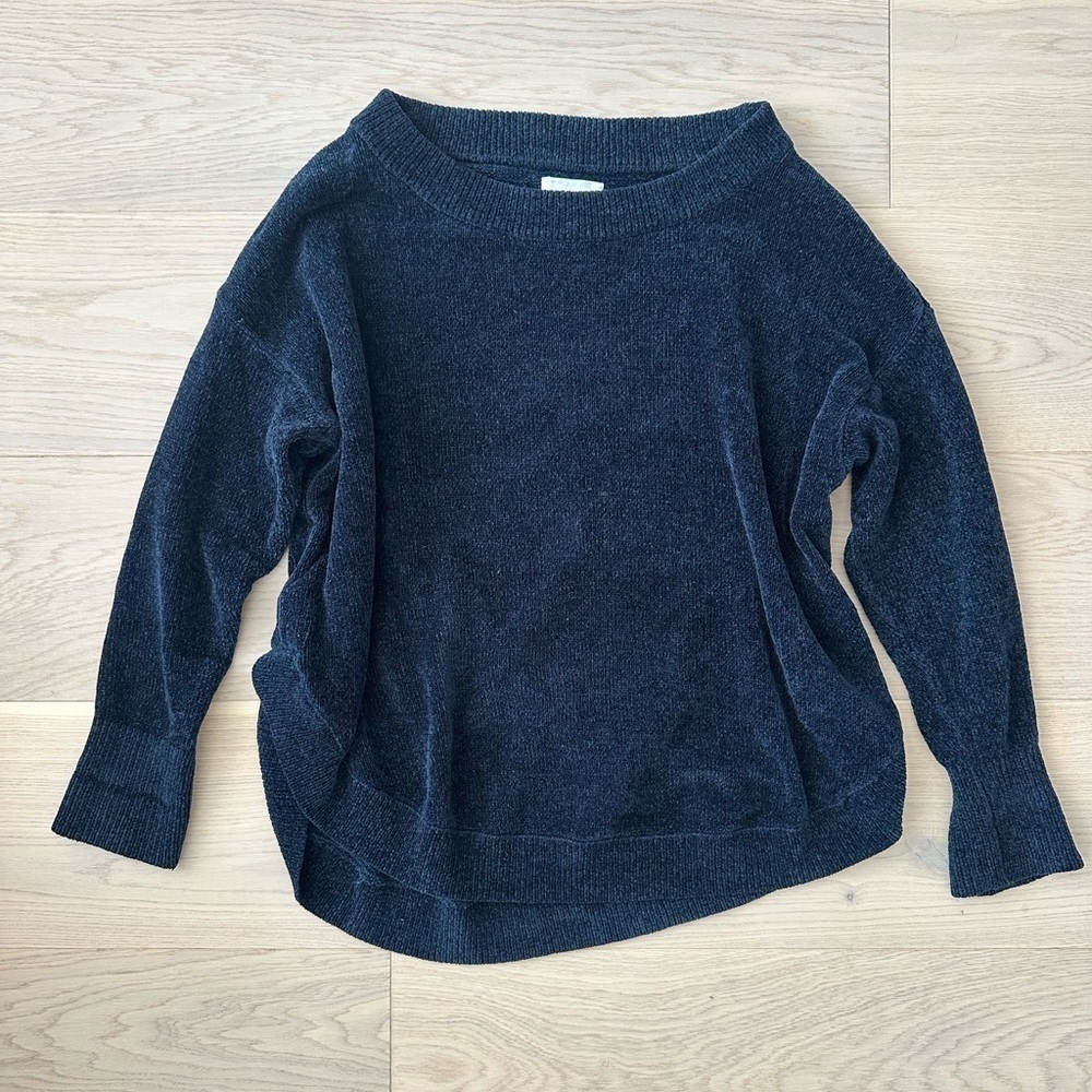 blue wide neck chenille sweater